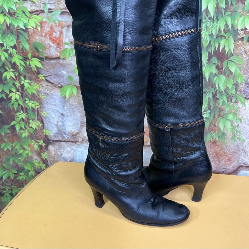 VINTAGE ALBERTA FERRETTI Triple Zip Lampo Black Leather Boots, 8B - Picture 10 of 15